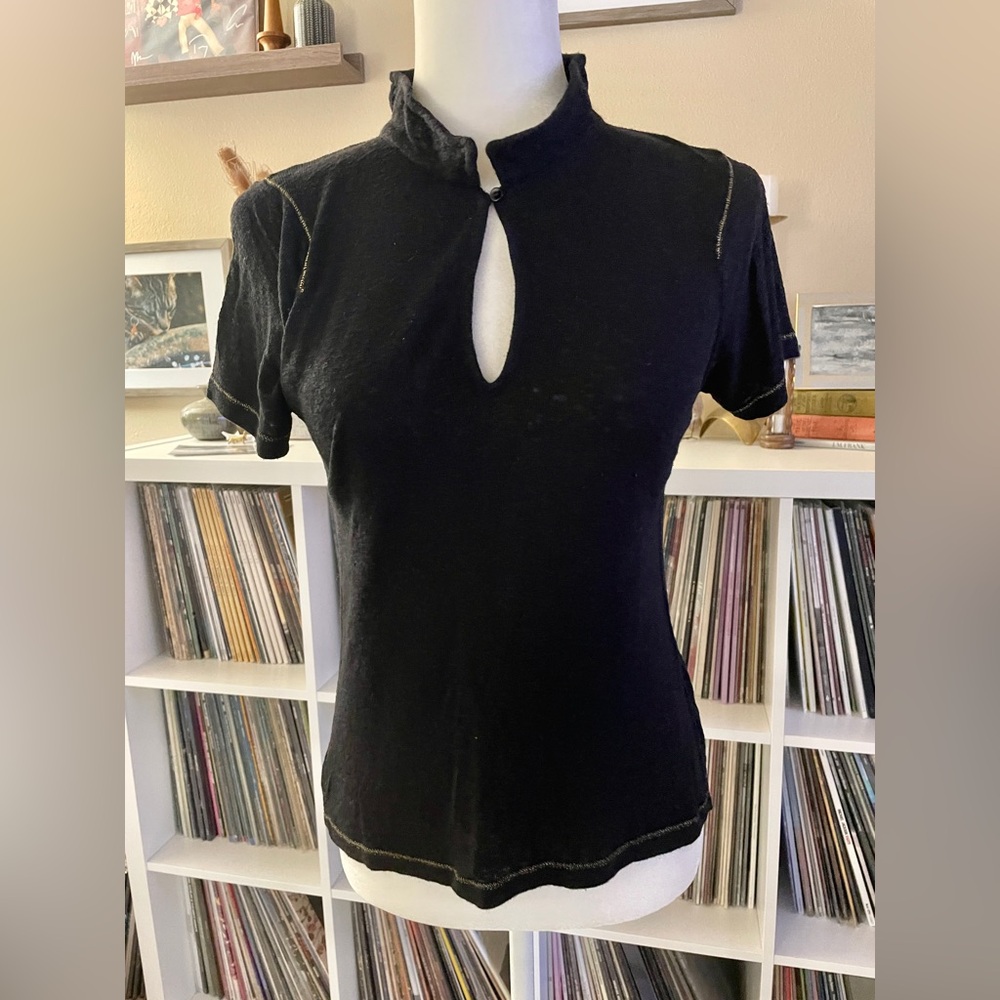 Cotélac Size 1 (Small) Gray Wool Linen Blend Keyhole Top